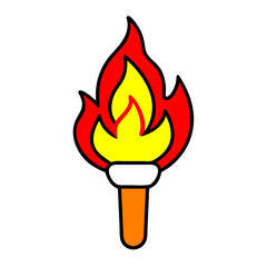 Poster - Bright Cartoon Torch With Fiery Flame Illustration On Black Background Vector Image