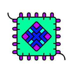 Poster - Cartoon Patchwork Design Vector Image With Geometric Patterns And Stitches On Black Background