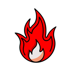 Poster - Cartoon Fire Flame With Black Outline On Dark Background Illustration Image
