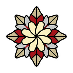 Poster - Geometric Flower Mandala In Red Beige And Gray On Black Background