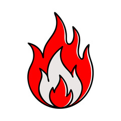 Poster - Stylized Fire Flames Icon With Red And White Color Scheme On Black Background