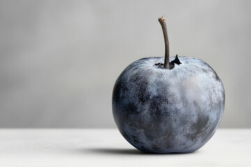 Poster - A single, bluish-gray plum rests on a white surface against a muted background.