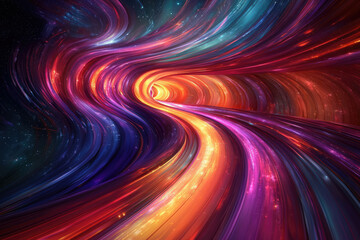 Poster - Abstract swirling tunnel of vibrant colors and cosmic dust, a mesmerizing fractal artwork.