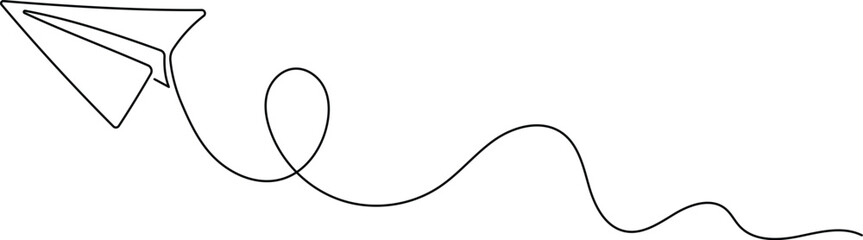 Wall Mural - Continuous Single Line Drawing of Editable Line Paper Plane Isolated on White Background
