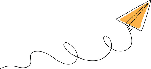 Wall Mural - Continuous Single Line Drawing of Editable Line Paper Plane Isolated on White Background