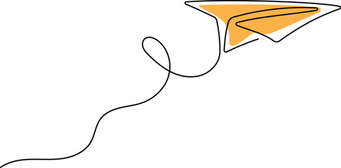 Wall Mural - Continuous Single Line Drawing of Editable Line Paper Plane Isolated on White Background