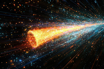 Aufkleber - A vibrant cosmic stream, glowing with orange and blue energy, streaks across a star-filled expanse.