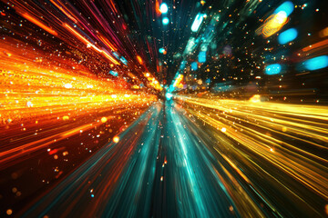Poster - Abstract depiction of vibrant light trails, suggesting speed, motion, and energy.