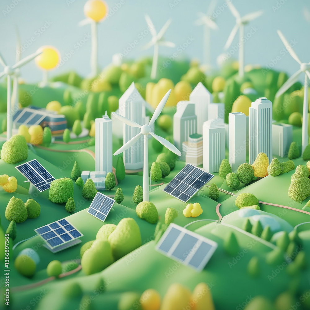 Renewable energy isometric landing page. Clean power, sources of green ...