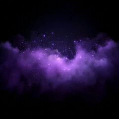 Wall Mural - sparkly purple smoke cloud or fog on dark background. magical mist with glowing particles and stars.