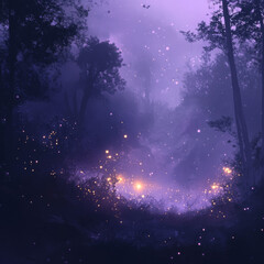 Wall Mural - sparkly purple smoke cloud or fog on dark background. magical mist with glowing particles and stars.