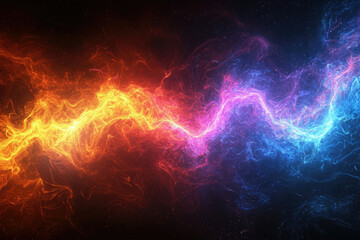 Poster - Abstract artwork depicting fiery orange and cool blue energy colliding and intertwining in a dark space.