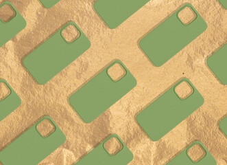 Poster - Phone case, creative, abstract design. Modern, minimal, green and golden accents, offering sleek protection for a smartphone. Contemporary accessory with a stylish, colored finish, ideal for.