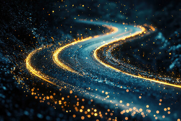 Poster - A winding road shimmering with golden light, resembling a celestial pathway amidst a dark, glittering expanse.