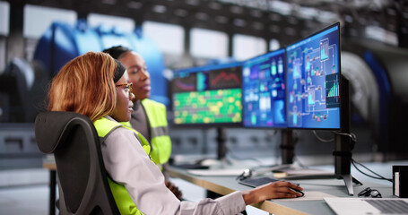 Aufkleber - African-American woman managing gas turbine