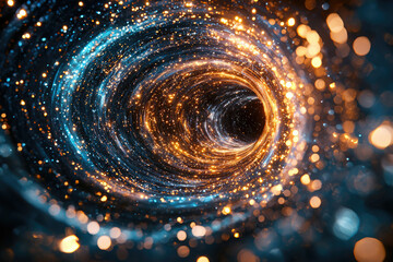 Aufkleber - a swirling vortex of cosmic energy, with vibrant blue and orange lights creating a mesmerizing tunne