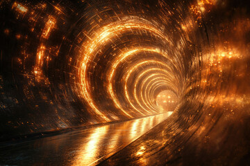 Poster - A futuristic tunnel with glowing orange lights creates a mesmerizing and surreal visual experience.