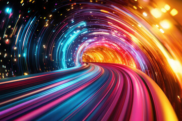 Poster - A vibrant, swirling tunnel of light, showcasing dynamic colors and streaks of energy.