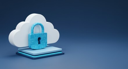 Poster - Secure Cloud Data Protection: 3D Render of a Padlock on a Cloud Icon Representing Digital Security and Data Privacy