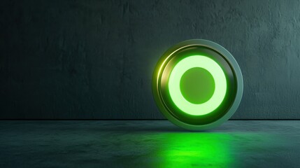 Poster - Green light illuminating a dark room symbolizing hope and energy in a modern, technologically advanced environment