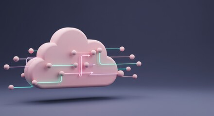 Poster - Abstract 3D Render of Cloud Computing Network Data Transfer and Storage