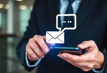 Poster - Email campaign alert concept. New email send notification for business e-mail communication. Digital marketing, internet technology. Inbox receives electronic message invite. Man touch on newsletter.