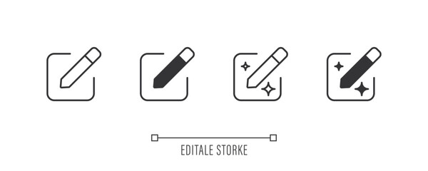 Poster - Set of AI edit icon for user interface. AI edit document icon. Pencil and square symbol. Artificial intelligence sign. Icon element for apps, and websites. Vector illustration. Editable stroke.