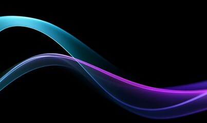 Wall Mural - abstract digital background, flowing wave lines in vibrant neon colors on a pure black background, g