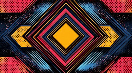 Poster - Vibrant geometric pattern with dynamic angular forms and halftone textures