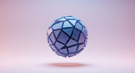 Poster - Abstract Shattered Sphere 3D Render: Geometric Blue Polygonal Fragmentation Design