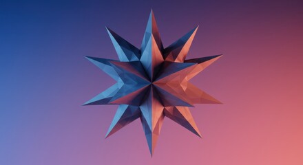 Poster - Abstract 3D Low Poly Star Geometric Shape Design in  Blue and Pink Gradient Background