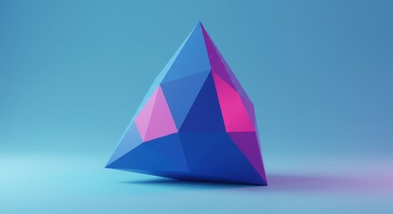 Poster - Abstract Geometric Blue Pink Crystal Gemstone 3D Render Minimalist Design Background