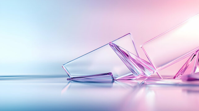 Abstract Geometric Glass Shapes with Pink and Blue Gradient Lighting