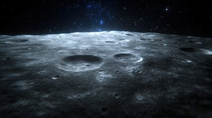 Wall Mural - A detailed view of the moon's surface showing craters and a starry background.