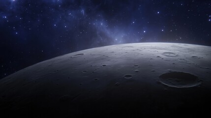 Wall Mural - A detailed view of the moon's surface against a starry night sky.