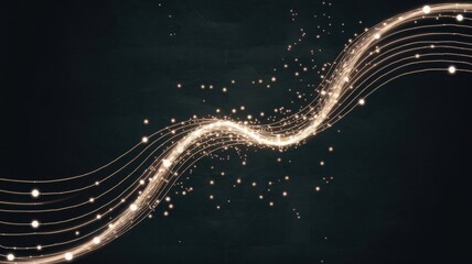 Poster - Abstract Sparkle Trail: A captivating digital illustration showcasing an ethereal golden sparkle trail, gracefully weaving across a dark backdrop, evokes a sense of wonder and sophistication. 