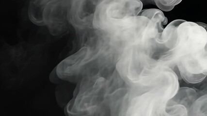 Poster - Dense white smoke swirls and curls against a stark black background, resembling fog or cloud formations in ethereal abstract patterns