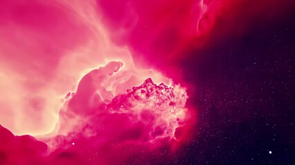 Poster - Vibrant cosmic background features intense pink and red hues with starry elements in a vast celestial expanse, Abstract cosmic background with vibrant pink and red nebulae