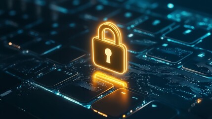 Poster - Digital padlock symbol on a keyboard, representing cybersecurity and data protection concepts.