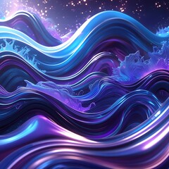 Aufkleber - Futuristic Abstract Liquid Wave Background – High-Contrast Blue and Purple Fluid Shapes with Retro Glowing Gradient, Iridescent Highlights, and Cosmic Tech Aesthetic