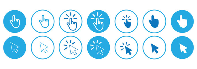 Leinwandbilder - Computer mouse click cursor gray arrow icons set and loading icons. Cursor icon. Vector illustration. Mouse click cursor collection.

