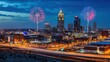 © In - Stunning Night Skyline of City with Colorful Fireworks Display