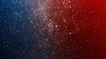 Poster - Vibrant sparkling dust on a blurred red and blue gradient background creating a magical glittery fantasy effect