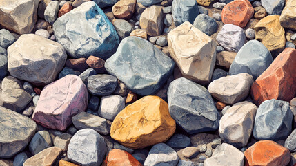 Poster - Colorful river rocks texture background smooth pebbles surface nature stone pattern for graphic design 3d render