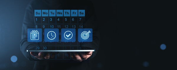 Poster - Digital calendar with scheduling icons on a tablet.