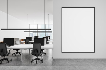 Poster - Modern office interior with large framed blank poster on wall. 3D Rendering