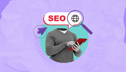 Poster - SEO concept with headless person using tablet.