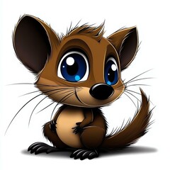 Leinwandbilder - Adorable Cartoon Bandicoot with Large Eyes and Bushy Tail Sitting on White Background
