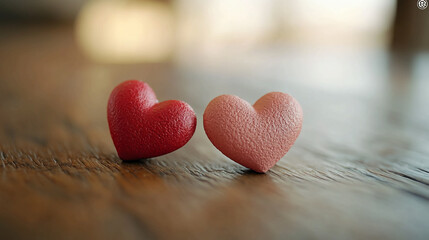 Poster - two hearts on wood background for valentine's day love and romance with copy space for romantic mess