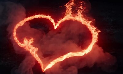 Poster - Red Particles Forming a Heart Shape with Soft Glow and Motion on a Dark Background Animation made with Generative AI technology